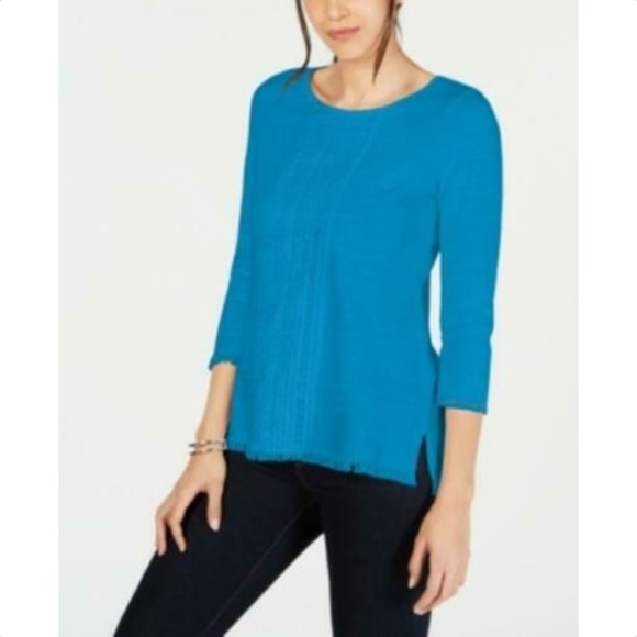 Charter Club Petite Cotton Lace-Trim Top Aztec Sky - Picture 1 of 1